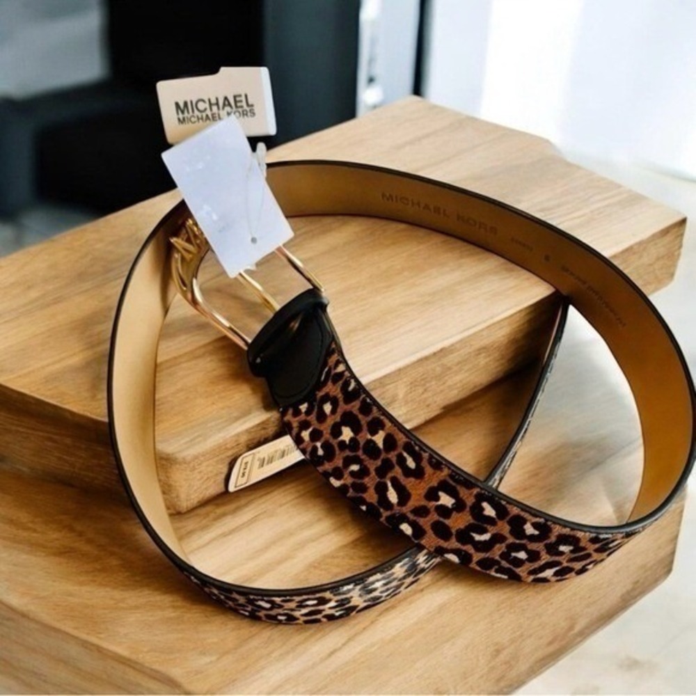 Michael Kors Women's Cheetah-Print Haircalf Belt- Small